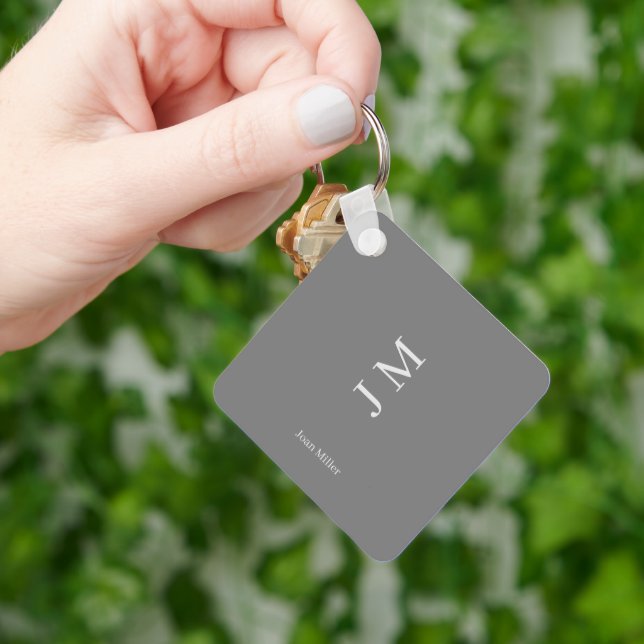 Modern Name & Initials Monogram Chic Grey Keychain (Hand)