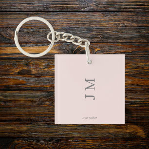 Modern Name & Initials Pink Keychain
