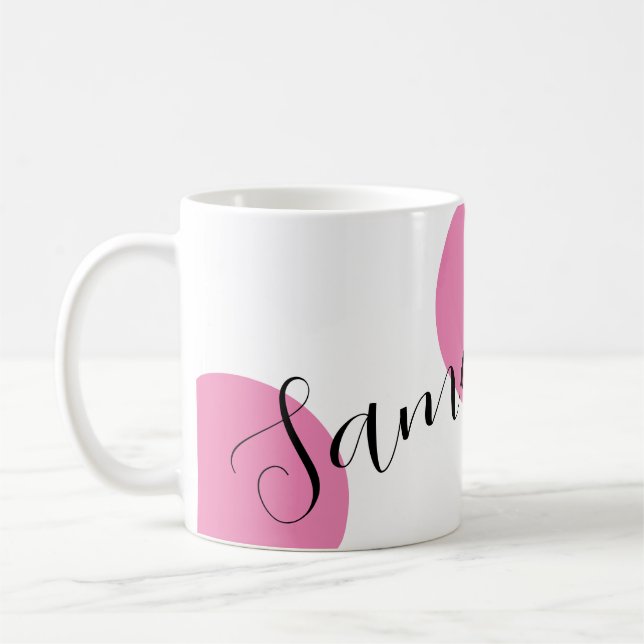 Modern Name Large Pink Polka Dots Coffee Mug (Left)