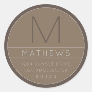 Modern Name & Monogram Beige Classic Round Stic Sticker