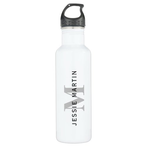 Modern Name  Monogram  Black  Grey Stainless Steel Water Bottle