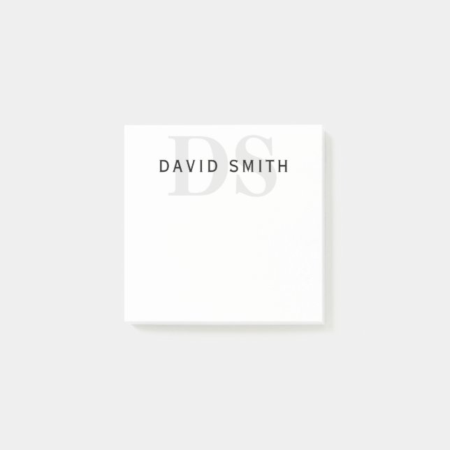 Modern Name & Monogram | Black White & Grey Post-it Notes (Front)