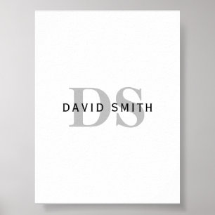 Modern Name & Monogram Black White & Grey Poster