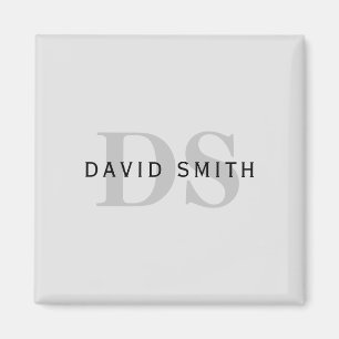 Modern Name & Monogram   Editable Gray & Black Magnet