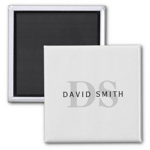 Modern Name  Monogram  Editable Gray  Black Magnet