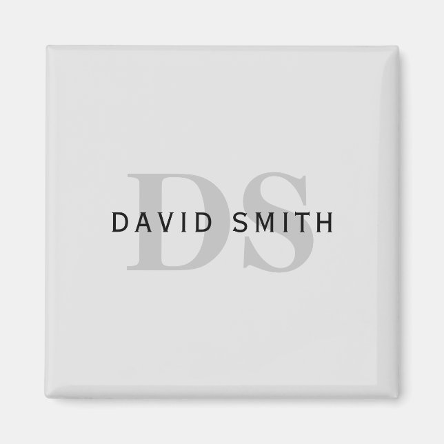 Modern Name & Monogram | Editable Gray & Black Magnet (Front)