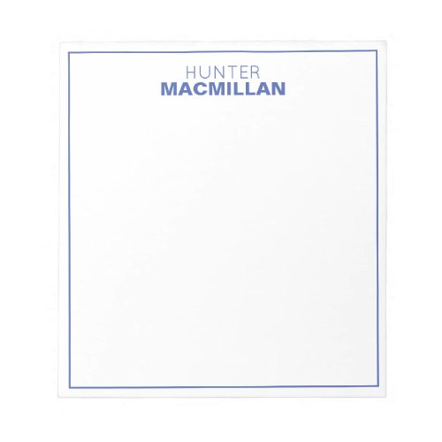 Modern Name Monogram Framed Personalized Blue Notepad