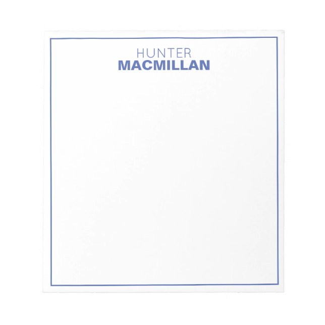 Modern Name Monogram Framed Personalized Blue Notepad (Front)