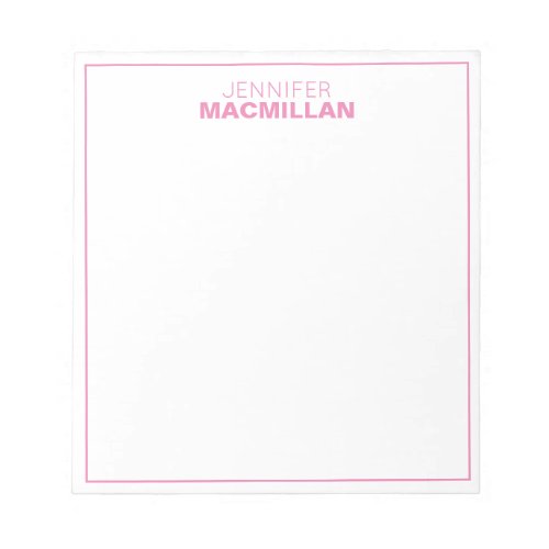 Modern Name Monogram Framed Personalized Pink Notepad