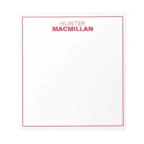 Modern Name Monogram Framed Personalized Red Notepad