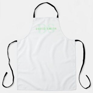 Modern Name & Monogram   Green & White Apron