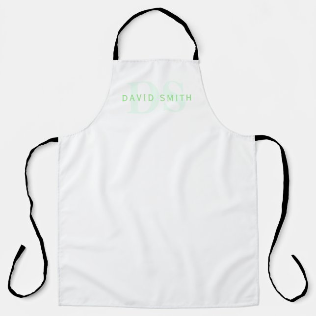 Modern Name & Monogram | Green & White Apron (Front)