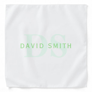 Modern Name & Monogram Green & White Bandana
