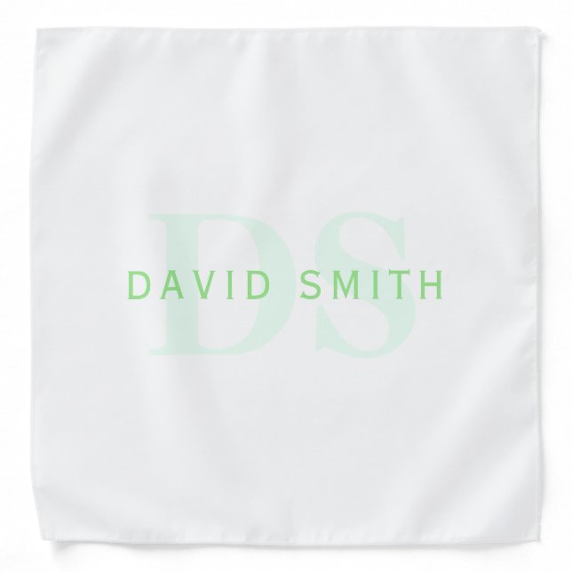 Modern Name & Monogram | Green & White Bandana (Front)