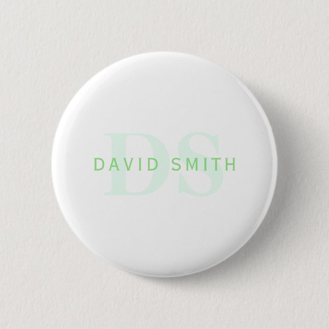 Modern Name & Monogram | Green & White Button (Front)