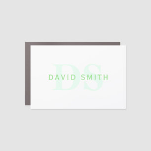 Modern Name & Monogram Green & White Car Magnet