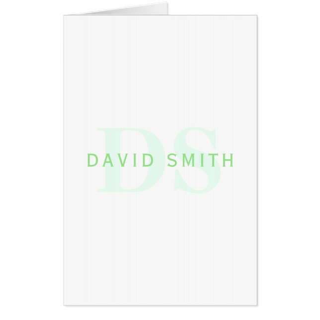Modern Name & Monogram | Green & White Card (Front)