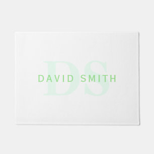 Modern Name & Monogram Green & White Doormat