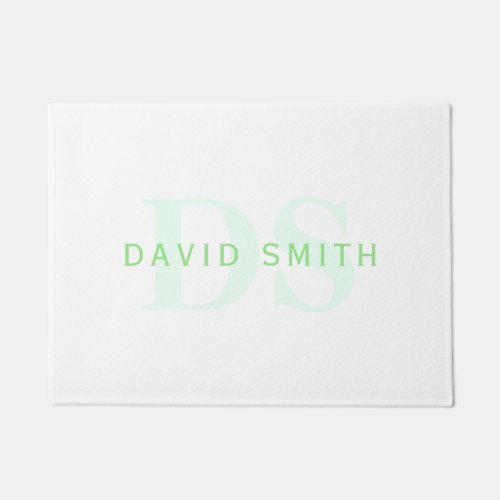 Modern Name  Monogram  Green  White Doormat