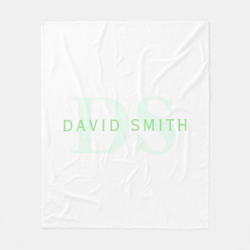 Modern Name  Monogram  Green  White Fleece Blanket