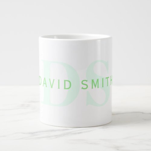 Modern Name  Monogram  Green  White Giant Coffee Mug