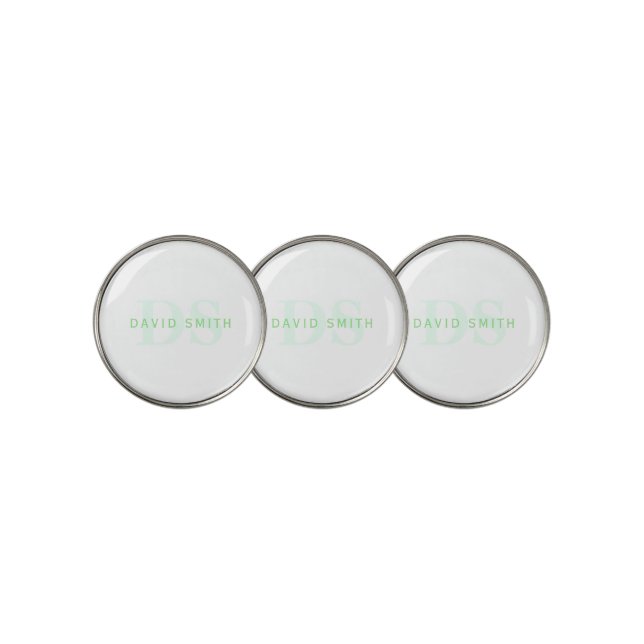 Modern Name & Monogram | Green & White Golf Ball Marker (3 Up)
