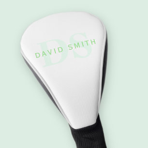 Modern Name & Monogram Green & White Golf Head Cover