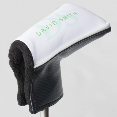 Modern Name  Monogram  Green  White Golf Head Cover