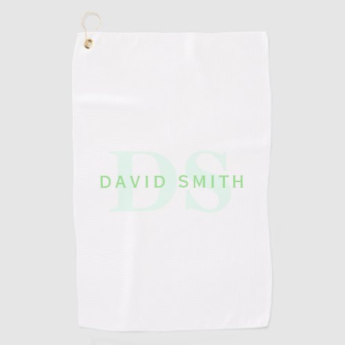 Modern Name  Monogram  Green  White Golf Towel