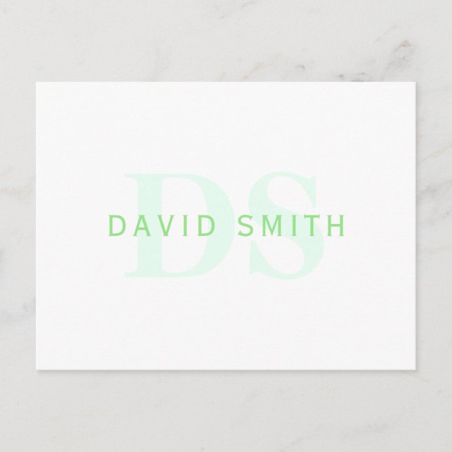 Modern Name & Monogram | Green & White Invitation Postcard (Front)