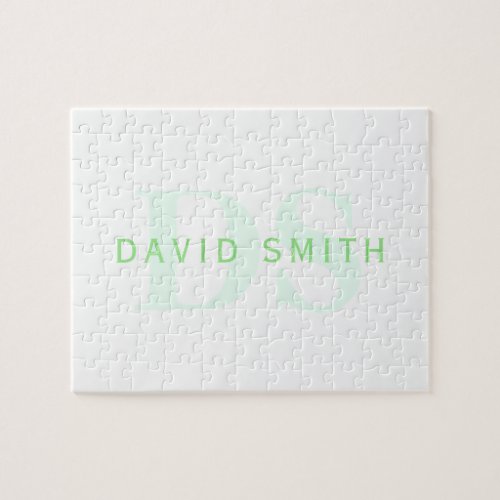 Modern Name  Monogram  Green  White Jigsaw Puzzle