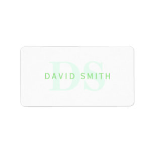 Modern Name & Monogram Green & White Label