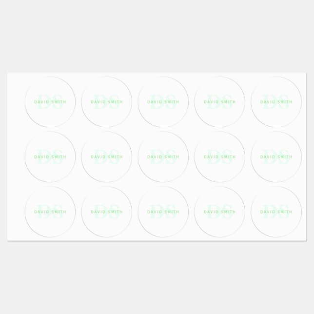 Modern Name & Monogram | Green & White Labels (Sheet)