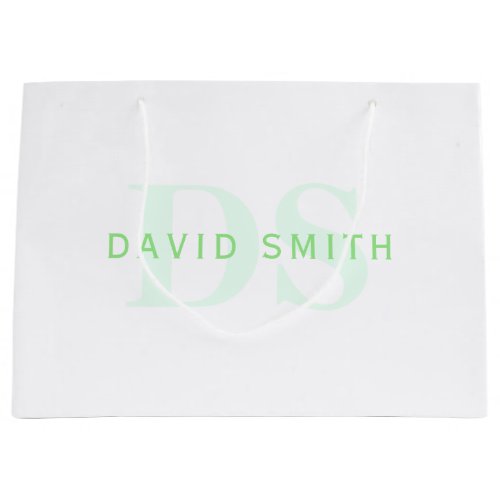 Modern Name  Monogram  Green  White Large Gift Bag