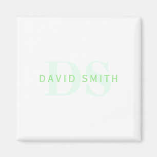 Modern Name & Monogram Green & White Magnet