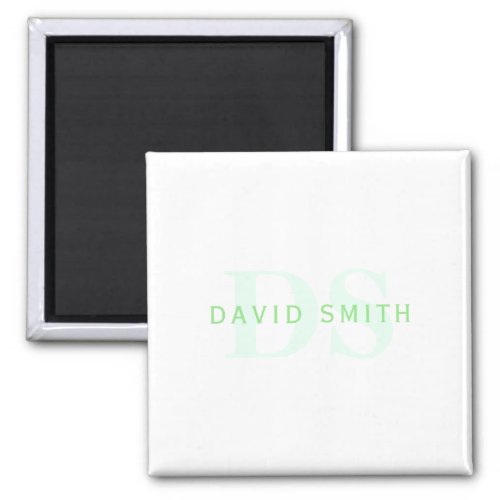 Modern Name  Monogram  Green  White Magnet