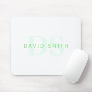 Modern Name & Monogram Green & White Mouse Pad