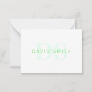 Modern Name & Monogram Green & White Note Card
