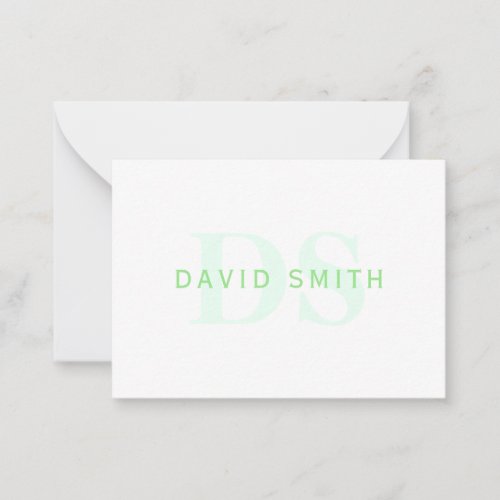 Modern Name  Monogram  Green  White Note Card