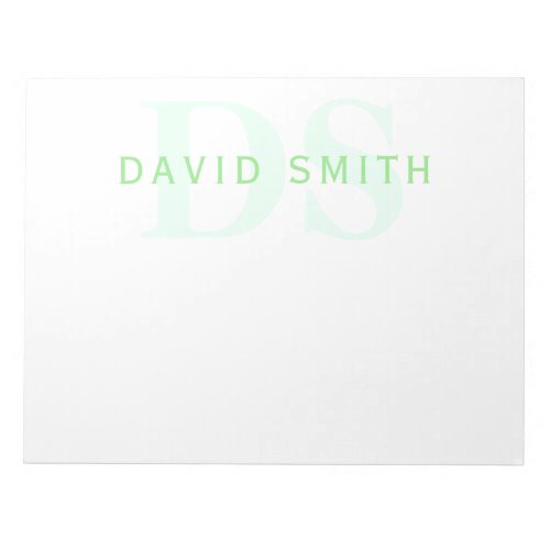 Modern Name  Monogram  Green  White Notepad