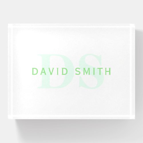 Modern Name  Monogram  Green  White Paperweight