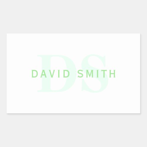 Modern Name  Monogram  Green  White Rectangular Sticker