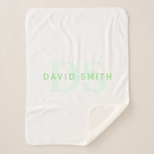 Modern Name & Monogram   Green & White Sherpa Blanket