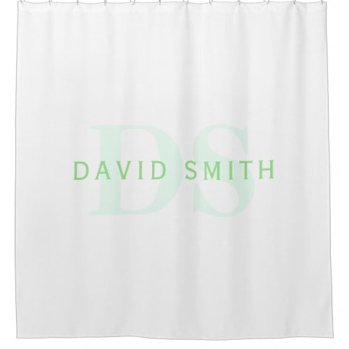 Modern Name  Monogram  Green  White Shower Curtain