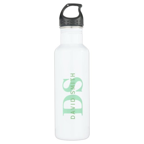 Modern Name  Monogram  Green  White Stainless Steel Water Bottle