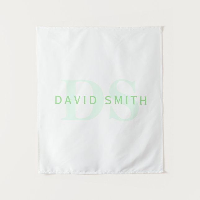 Modern Name & Monogram | Green & White Tapestry (Front)