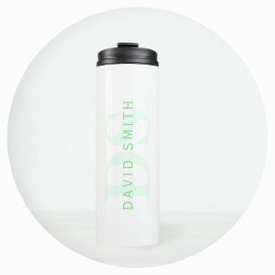 Modern Name & Monogram   Green & White Thermal Tumbler
