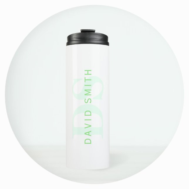 Modern Name & Monogram | Green & White Thermal Tumbler (Creator Uploaded)
