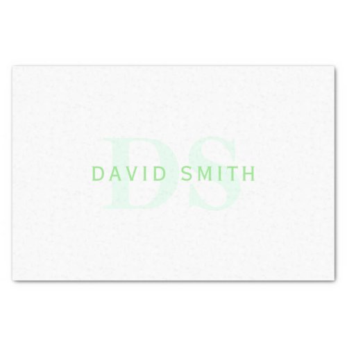 Modern Name  Monogram  Green  White Tissue Paper