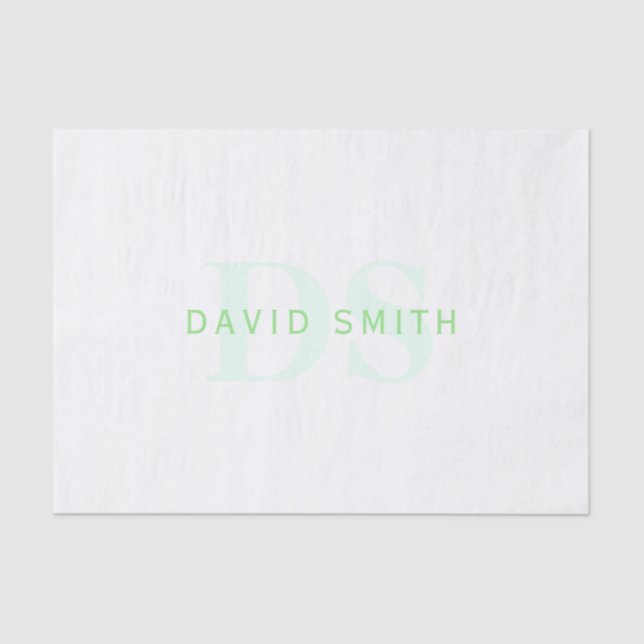 Modern Name & Monogram | Green & White Tissue Paper (Front)